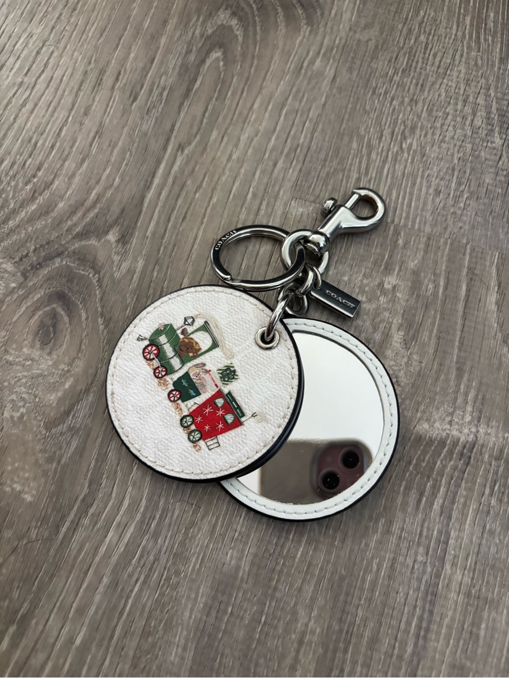 COACH Christmas Train Mirror Bag Charm In Signature Canvas